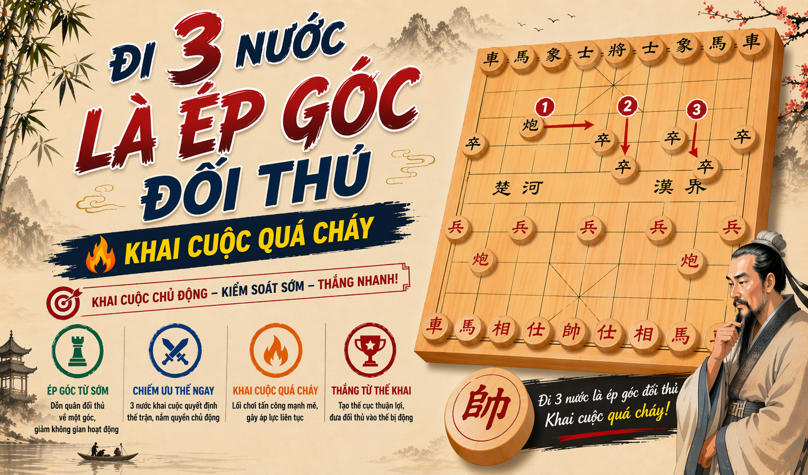 Đi 3 Nước Là Ép Góc Đối Thủ – Khai Cuộc Quá Cháy